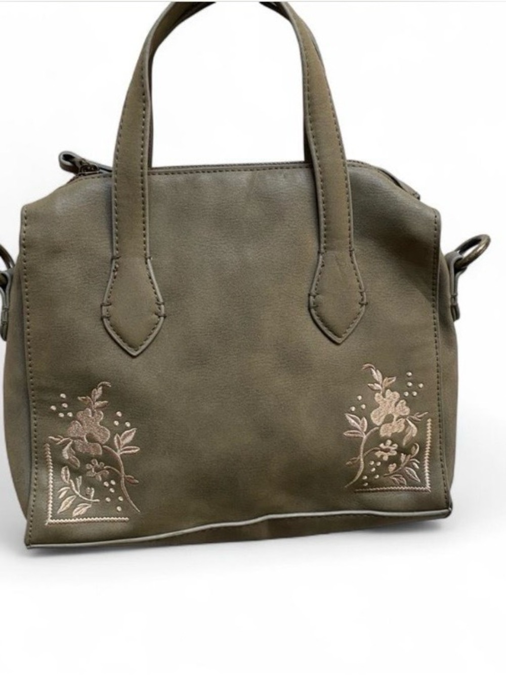 Universal Thread Olive Green Satchel with Floral Embroidery